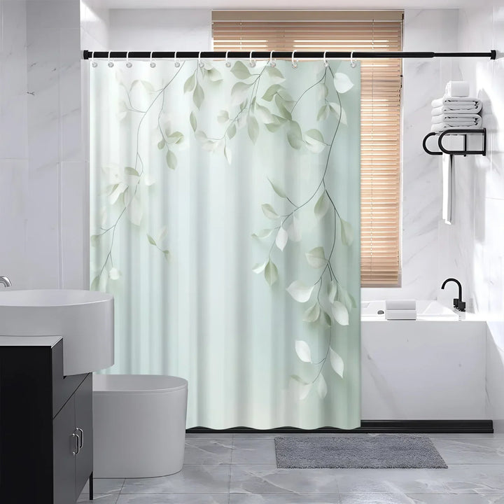 Modern bathroom decor: a durable polyester shower curtain with a stylish and calming leaf pattern