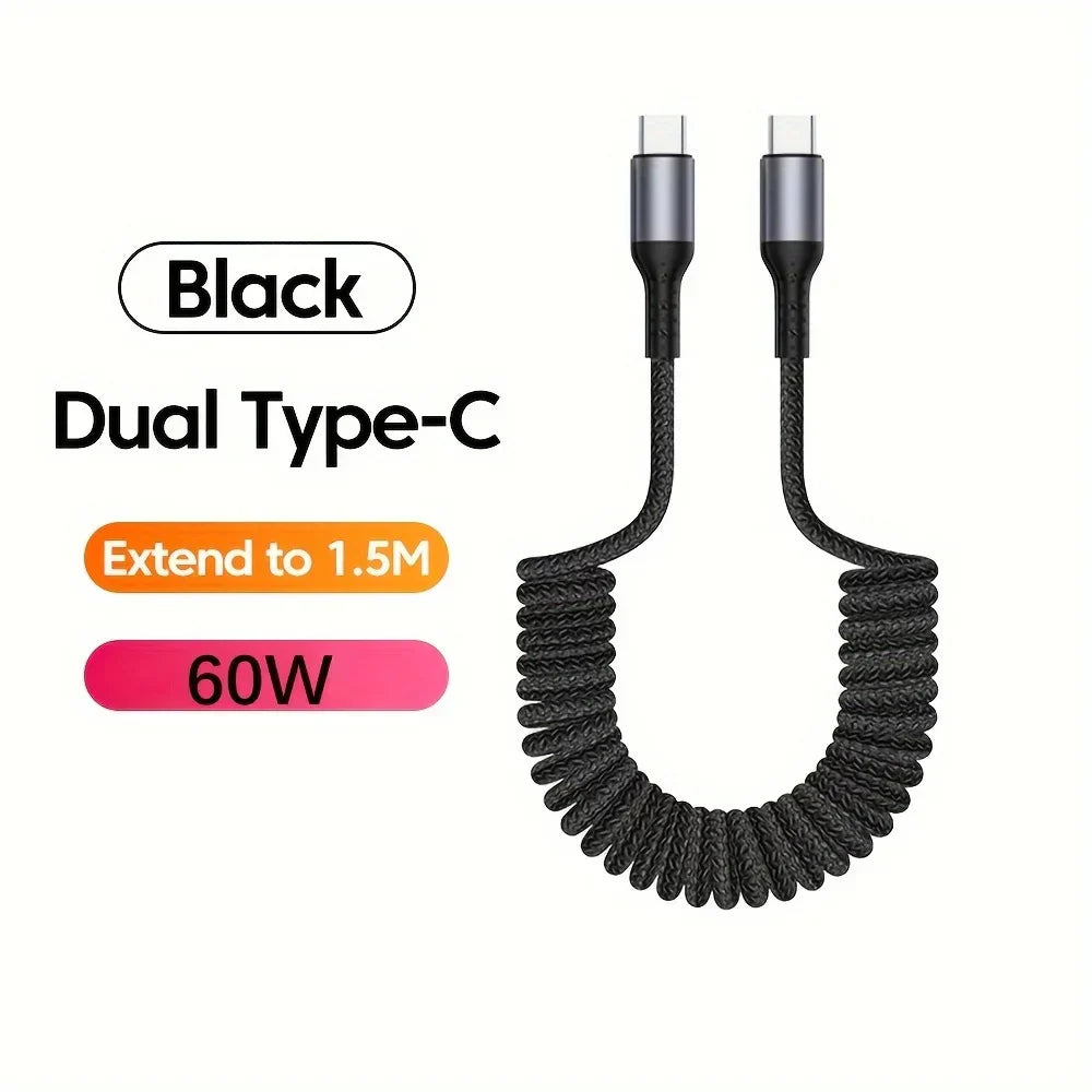 Set of two FlexCharge 100W USB-C spring fast charging cables for universal use