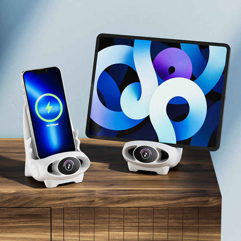 Innovative tech gadget: Universal 15W fast wireless phone charger & FlexCharge holder for mobiles.