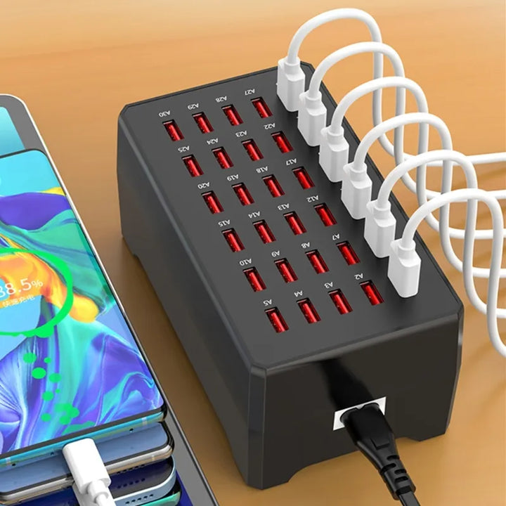 ChargeMax 30 Universal USB Charging Station, a multi-port organizer for various devices, an ultimate office essential