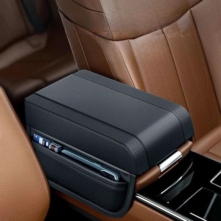 Universal car armrest cushion with memory foam for enhanced driving comfort & support. Soft auto accessory.