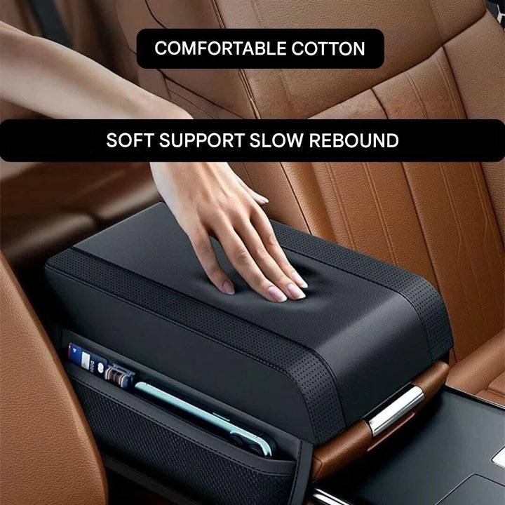 Premium universal car armrest pad. Enhances vehicle interior comfort & adds convenient storage for drivers.