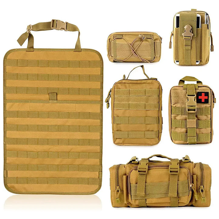 Durable car backseat organizer for emergency supplies, gadgets, and road trip necessities.