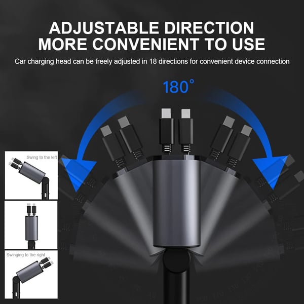 Efficient retractable car phone charger, ensuring fast mobile charging for all smartphones during travel.