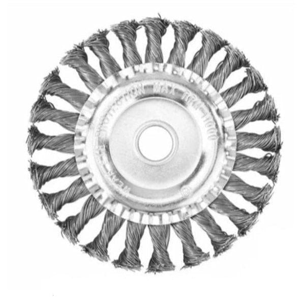 Universal steel trimmer blade for efficient weed and grass cutting. Heavy-duty garden tool for lawn care.