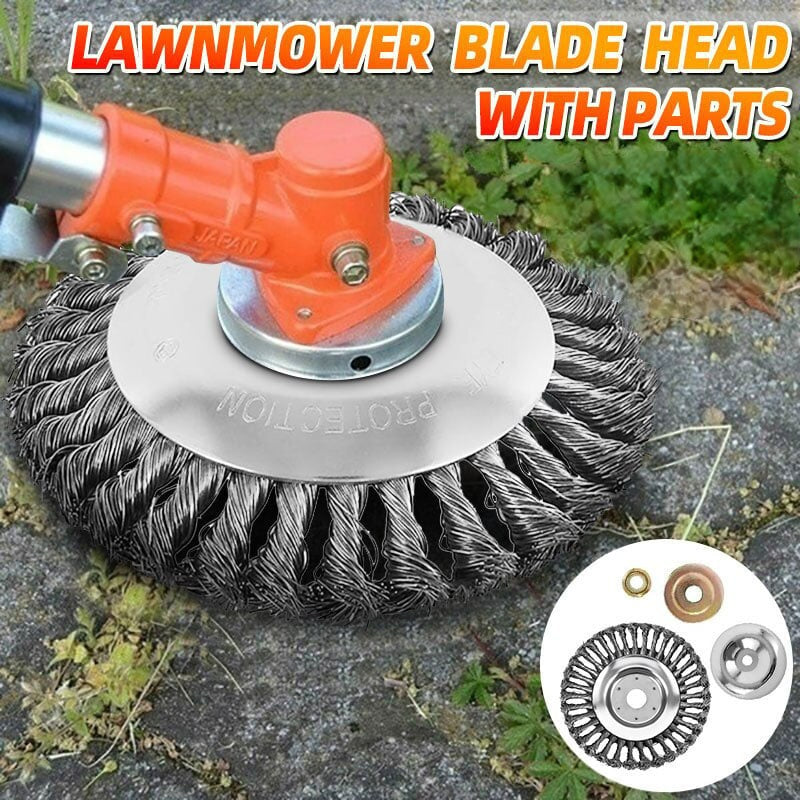 Heavy-duty universal steel blade for weed & grass trimming. Outdoor equipment for efficient garden maintenance.