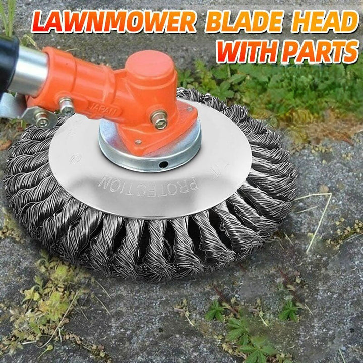 Steel trimmer blade, universal fit, for effective weed removal and grass cutting. Durable garden tool.