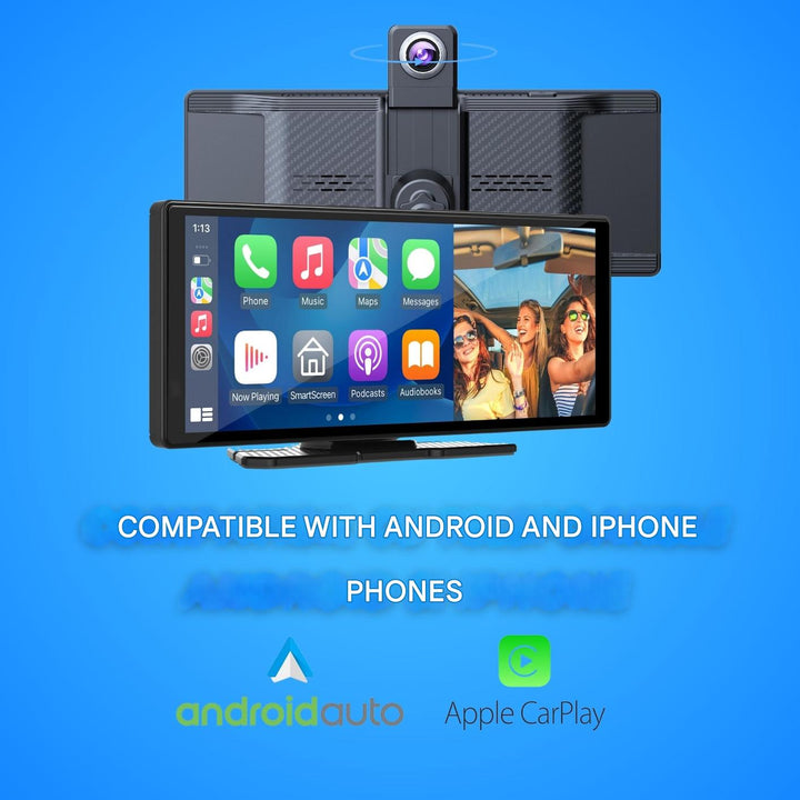 DriveOne universal car screen: Wireless CarPlay, Android Auto, dashcam, & reverse camera included.