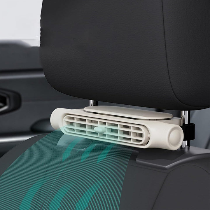 USB car cooling fan with headrest mount, black, 3 speeds, for vehicle cooling, AutoBreeze