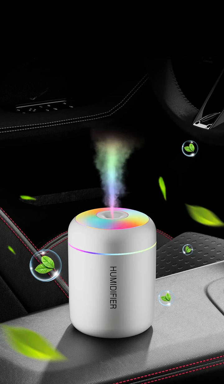 LED light USB mini humidifier, compact for bedside table or vehicle console