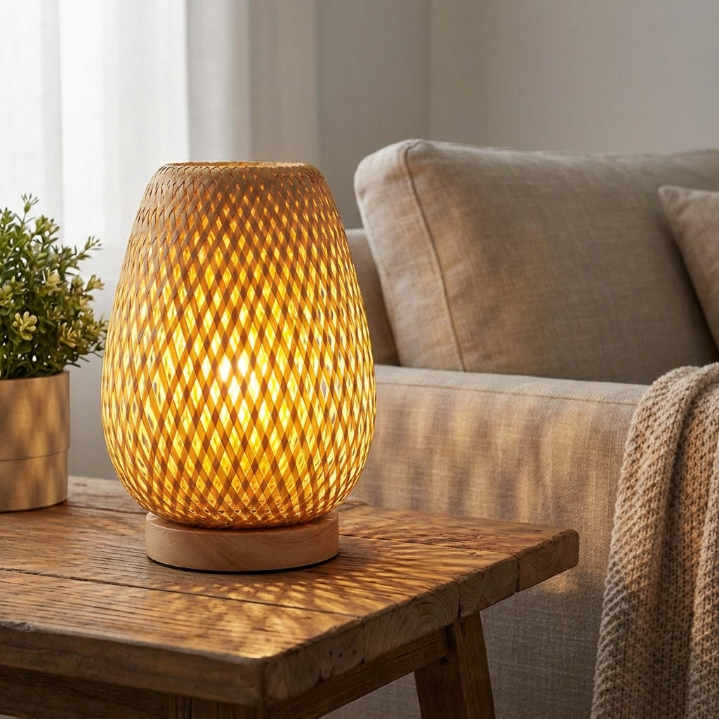USB powered bamboo table lamp by Solivue, perfect as a stylish desk or bedroom light.