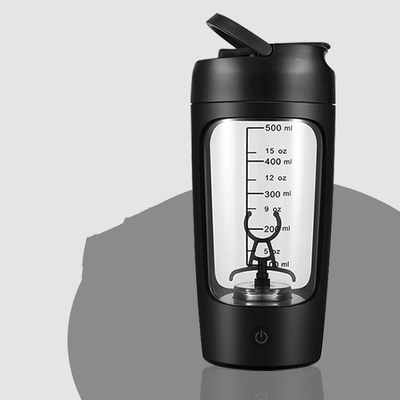 Portable electric protein mixer, USB-charged, ideal for fitness enthusiasts on the go.