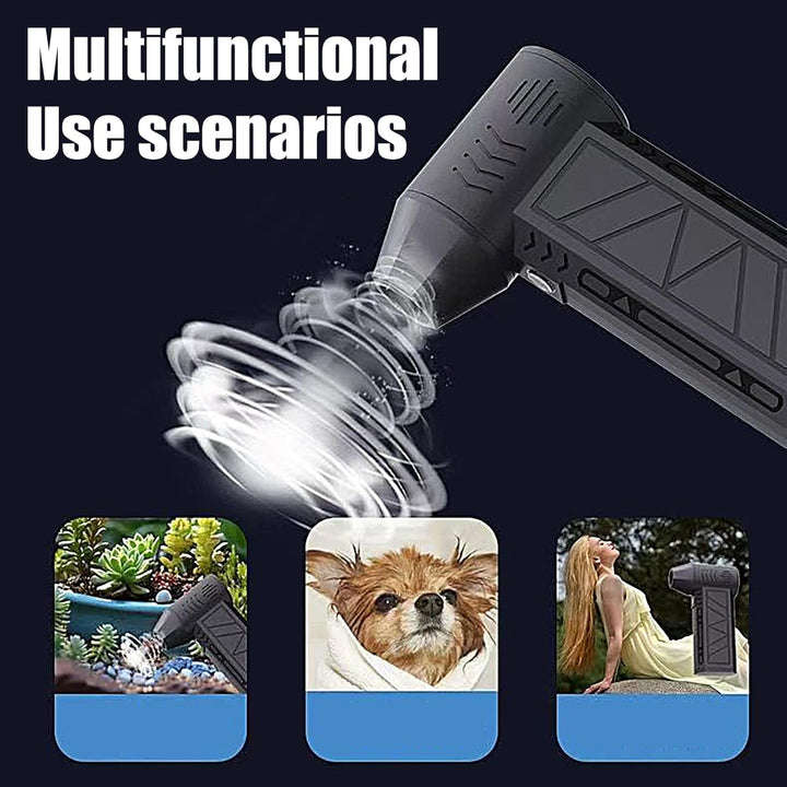 Rechargeable electric air blower, handheld and portable for efficient dust removal.