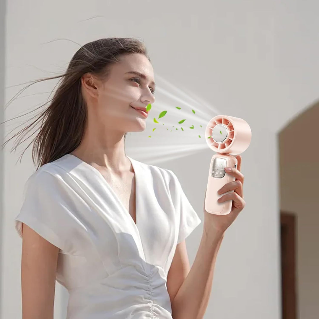 Rechargeable portable fan with bright LED display, 100 speed modes, desktop or handheld