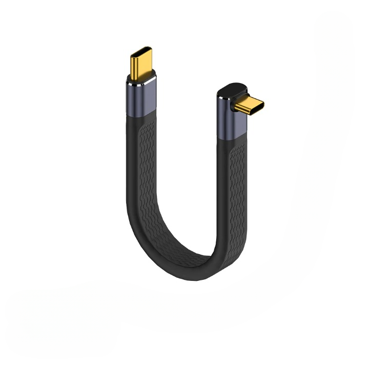 USB4 elbow connector cable in a home office setup, enabling 8K video & fast data transfer