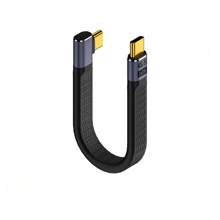 Side view of USB4 elbow connector cable highlighting its unique space-saving design, 240W