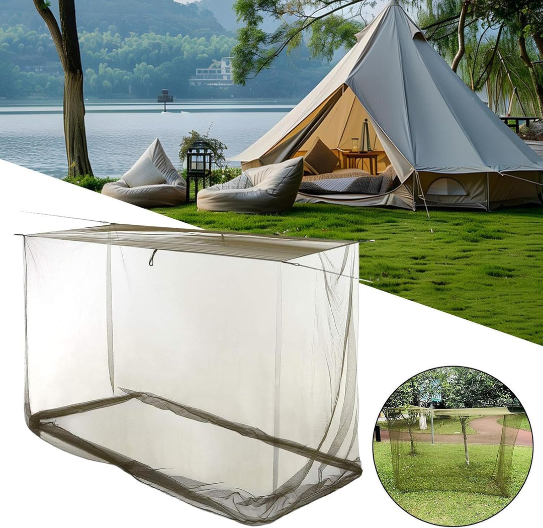 Child playing under a Ventora rectangular mosquito net canopy, safe from bites