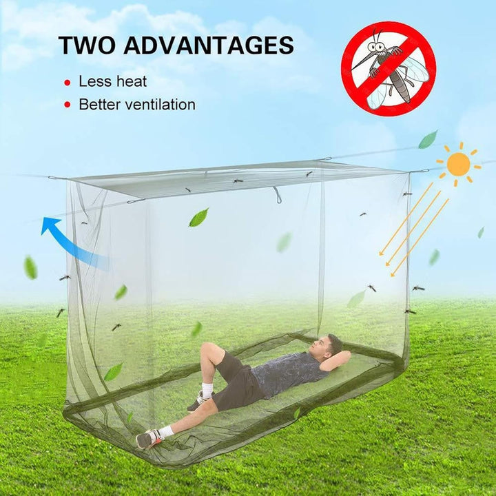 Rectangular Ventora insect net canopy protecting patio seating, outdoor fly screen