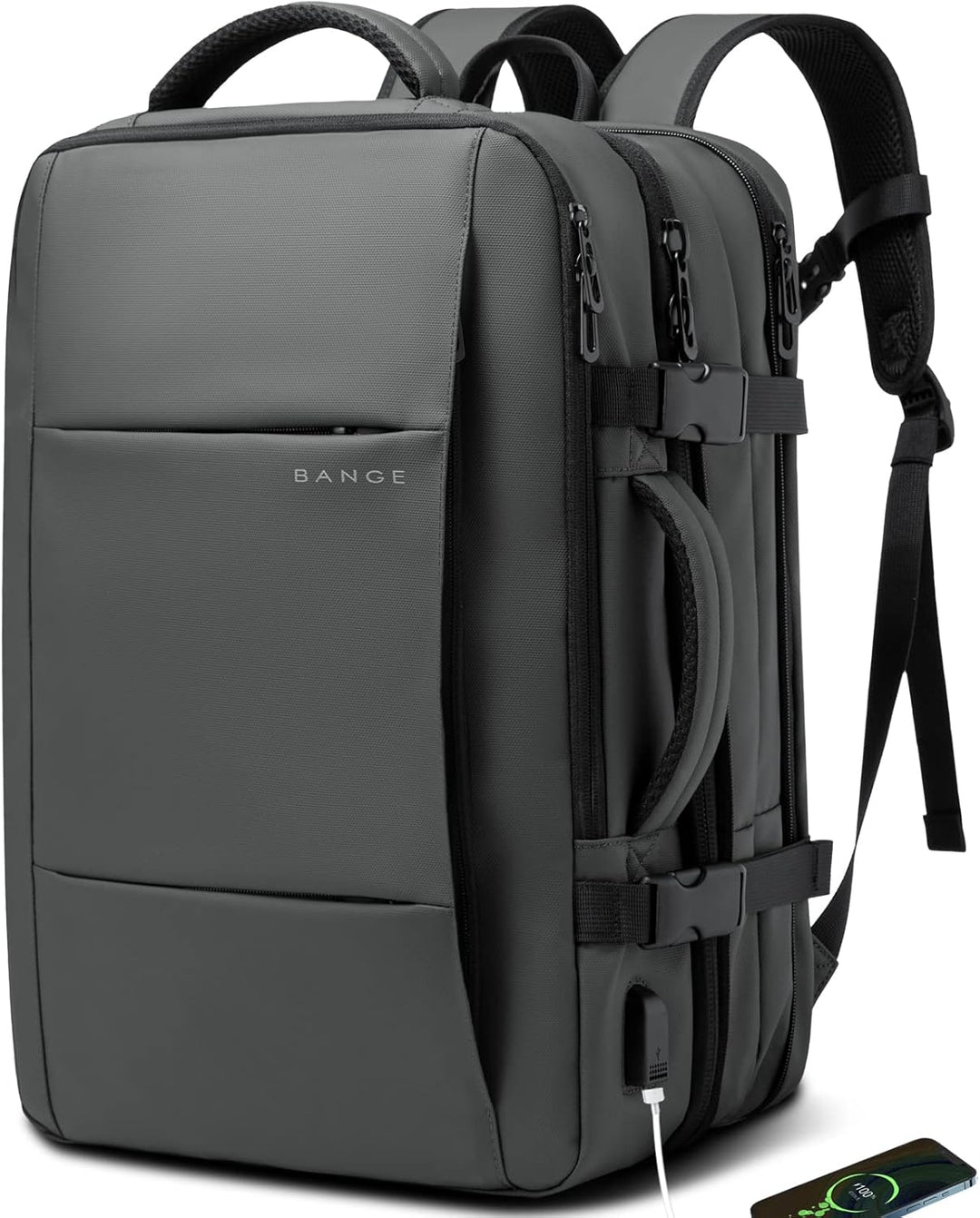 Unisex 45L travel backpack, adventurer hiking with bag, emphasizing outdoor use and comfort.