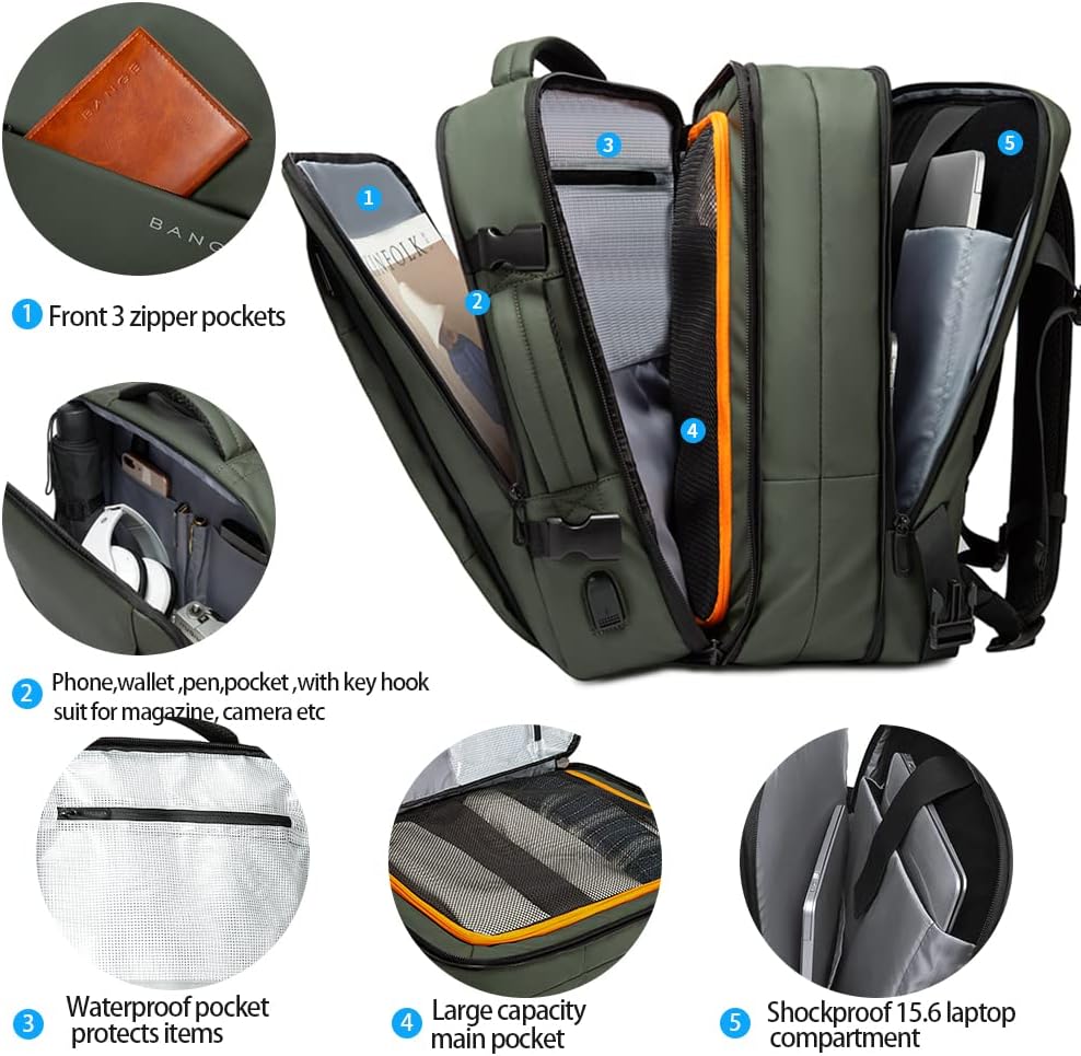 Waterproof laptop backpack 45L, with a 15-inch laptop inside the dedicated anti-theft sleeve.