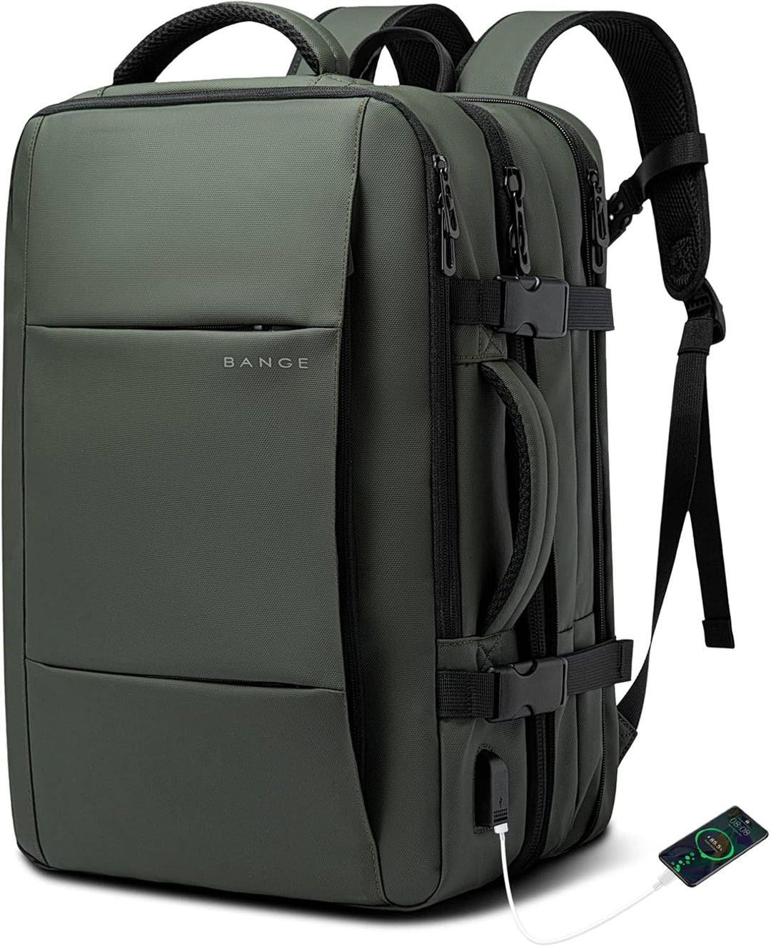 Expandable 45L waterproof travel bag, lying flat, showing full capacity without expansion.