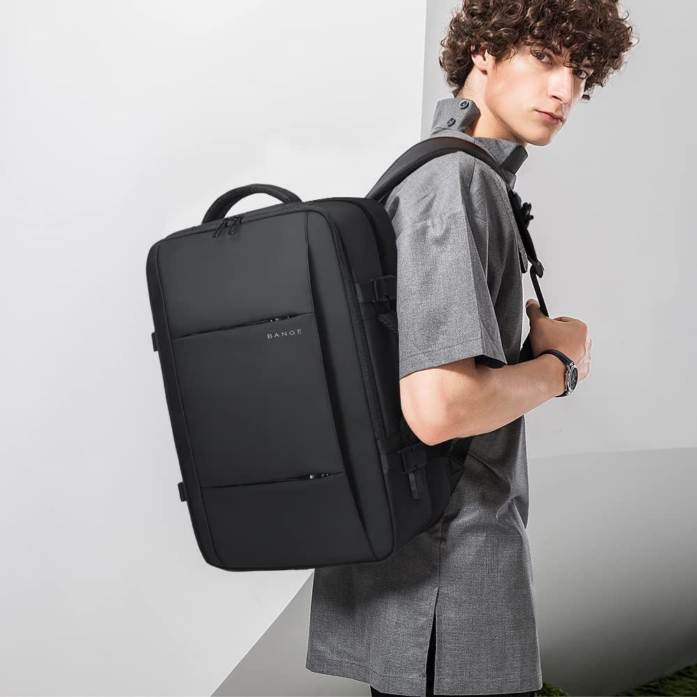 Anti-theft 45L travel luggage backpack, close-up of durable waterproof fabric and secure zippers.