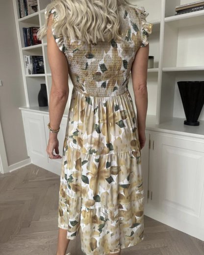 Vestido floral de verano para mujer, con frunce chic en el busto