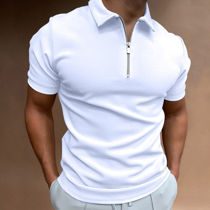 VestoZip™ Mens Slim Fit Zip Polo, modern short sleeve shirt, breathable fabric, casual wear