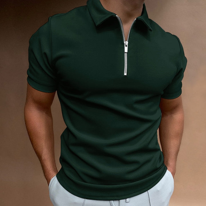 Flat lay of a VestoZip™ slim fit short sleeve polo, ready for summer, men's fashion apparel