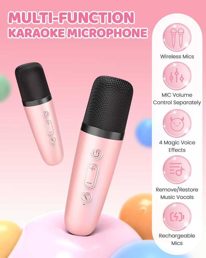 Children singing with Veylo portable Bluetooth karaoke machine and wireless mics