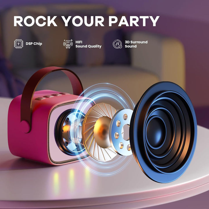 Compact Veylo karaoke machine, Bluetooth speaker, two wireless microphones for parties