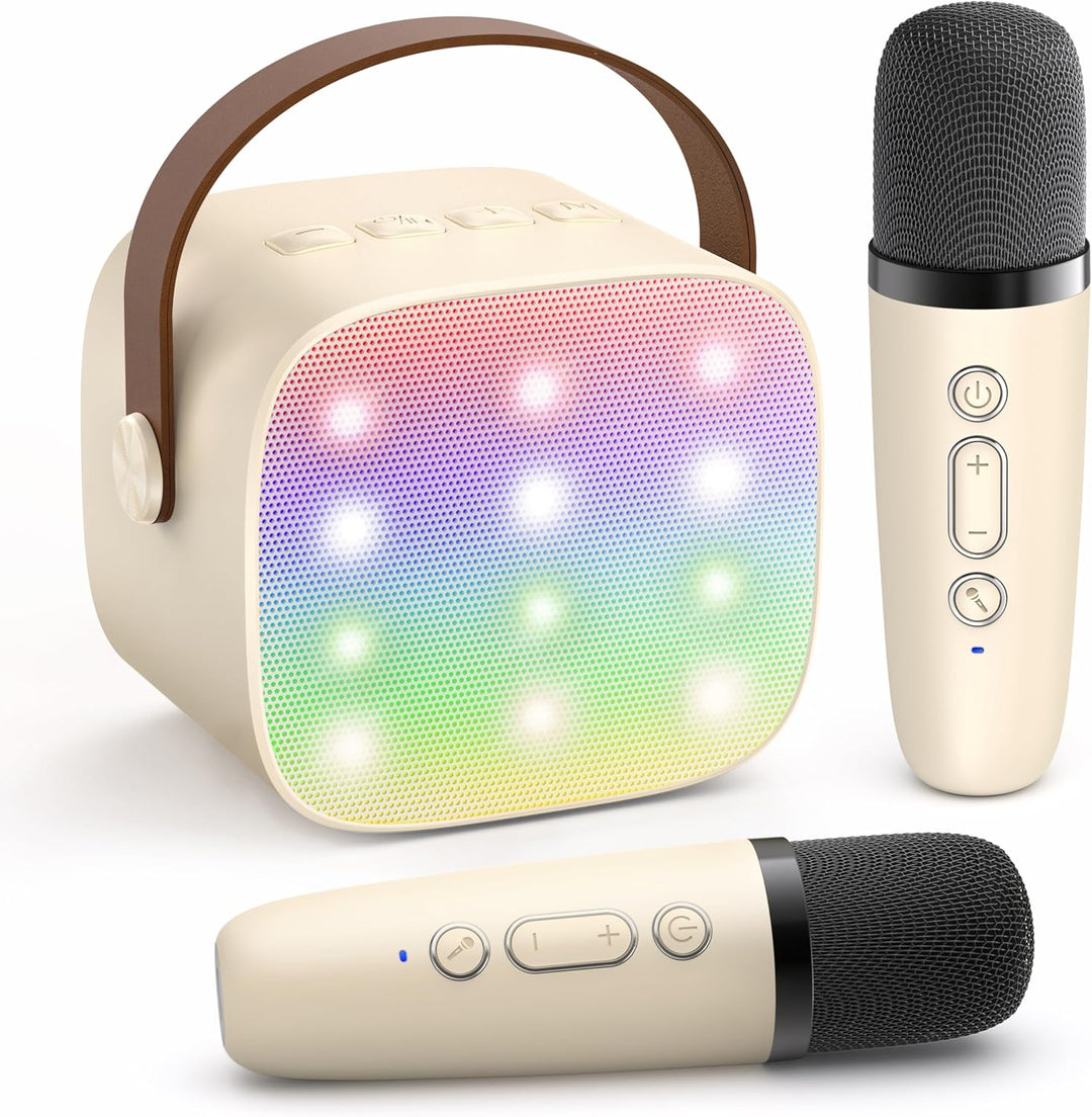 Veylo portable karaoke machine with glowing LED lights, enhancing party atmosphere