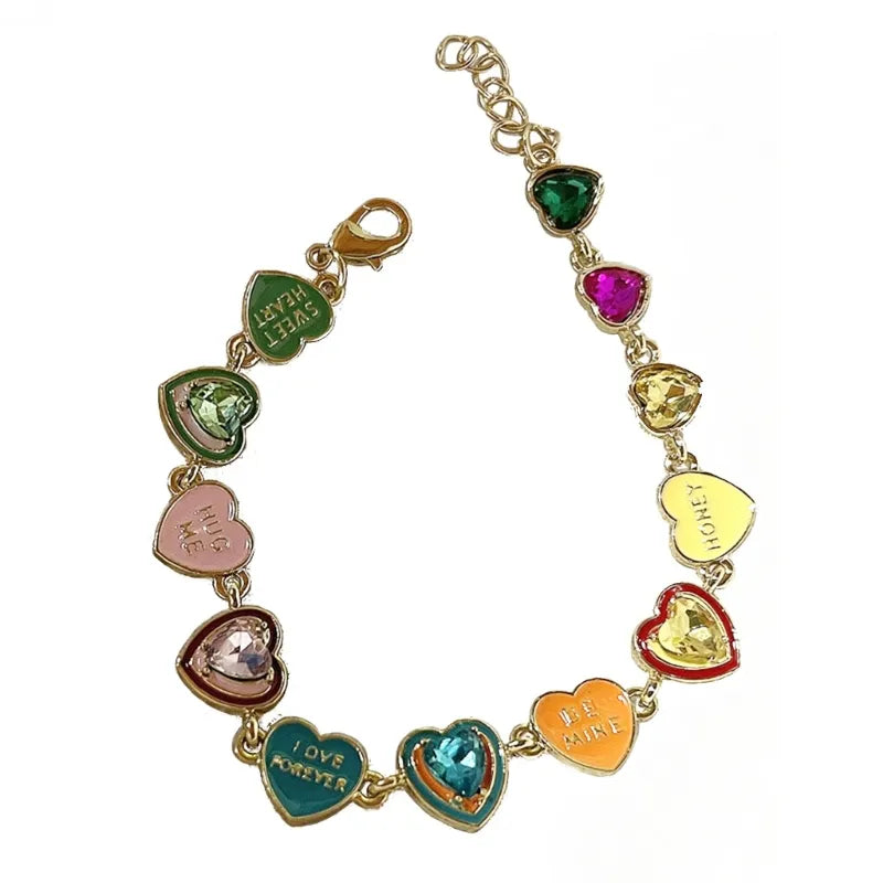 Vibrant colorful enamel drop bracelet for women, an elegant adjustable fashion jewelry accessory.