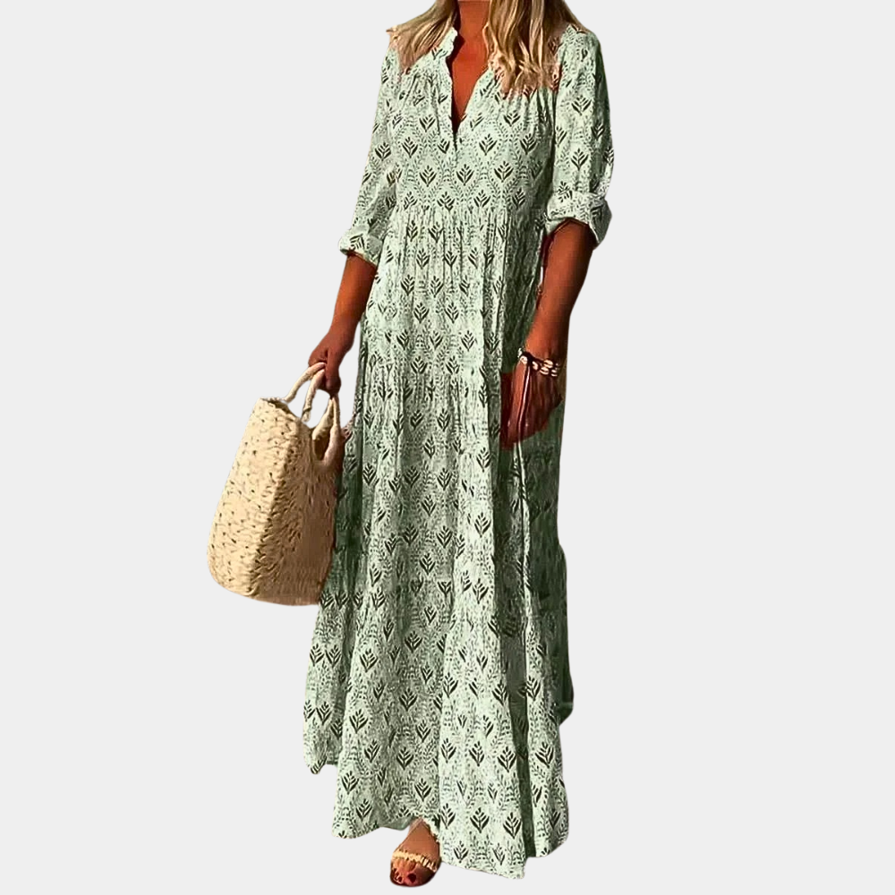 Comfortable women's Isla flowing maxi dress, a vibrant summer essential for beach, vacation, or casual wear.