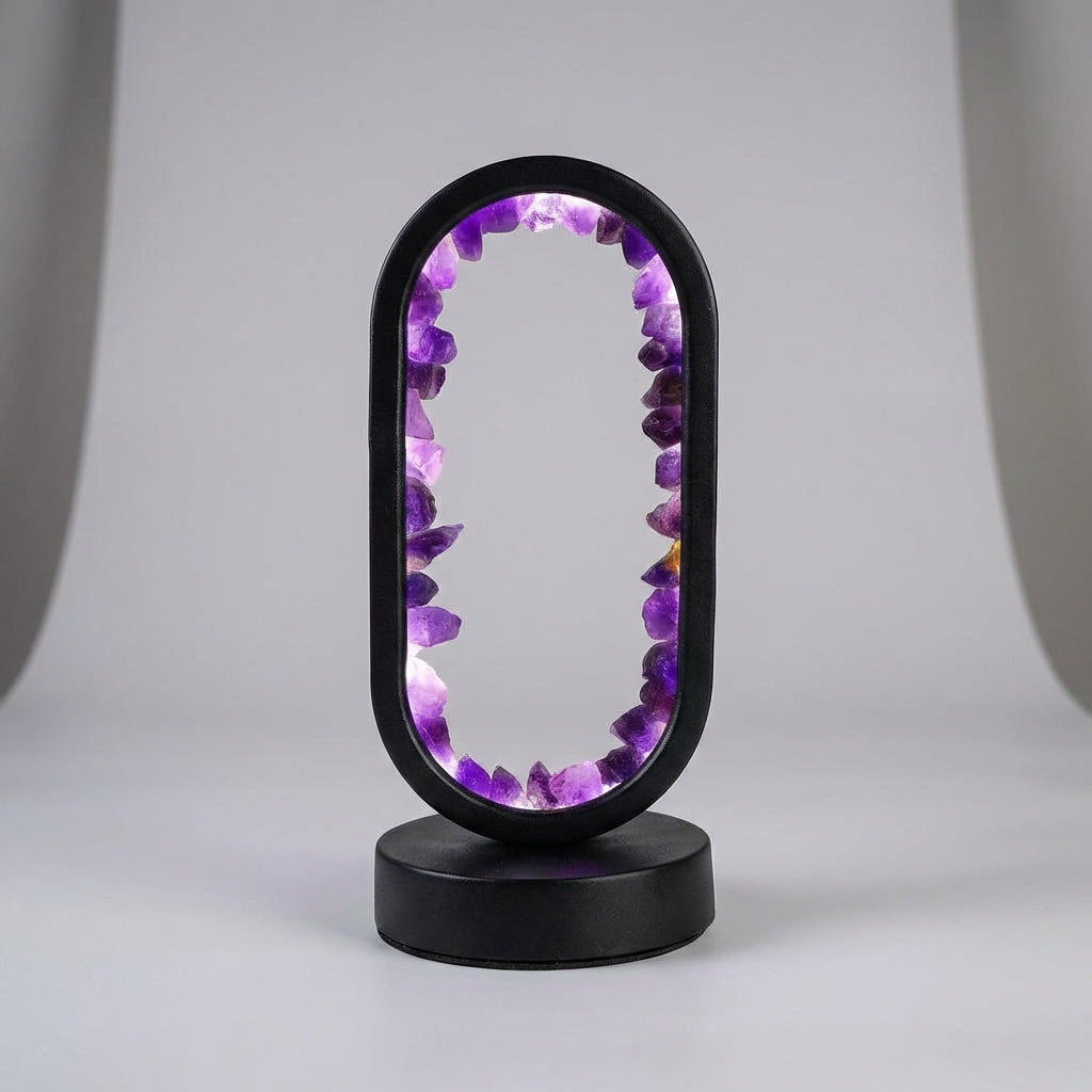 Amethyst and celestite gemstone wellness lamp for meditation