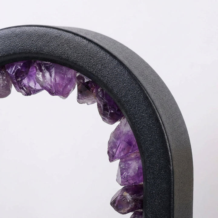 Close-up of Violetis Crystal Lamp showcasing natural amethyst and celestite stones, ideal for home decor.