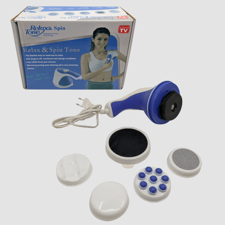 Handheld electric body massager for muscle pain relief, body toning, and skin exfoliation. Perfect home spa tool.