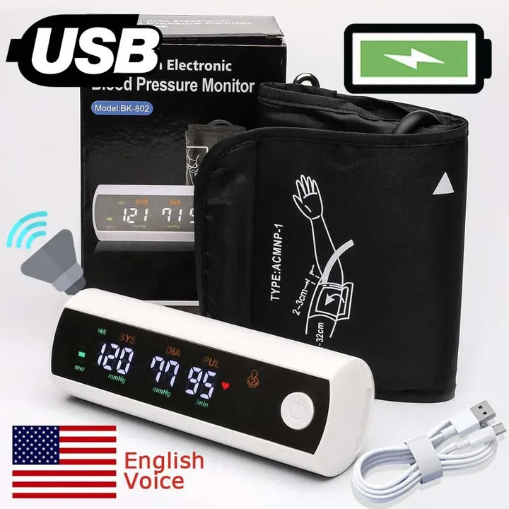 VitalScan blood pressure monitor on an arm, demonstrating comfortable arm cuff and health monitoring