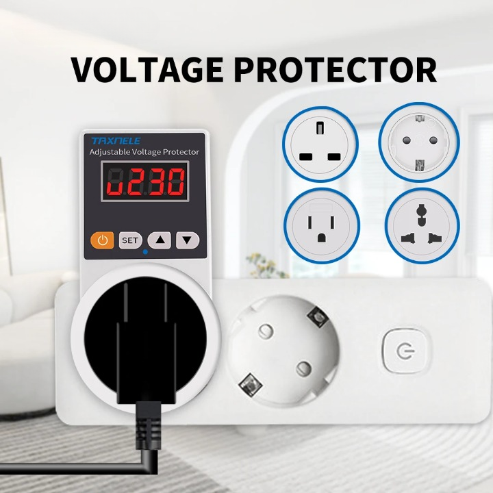 Smart VoltGuard voltage protector socket with adjustable settings for home electronics safety