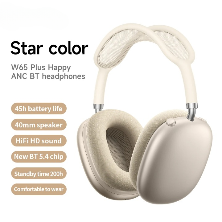 W65 Plus active noise-cancelling headphones resting on a desk, ready for an unparalleled audio experience