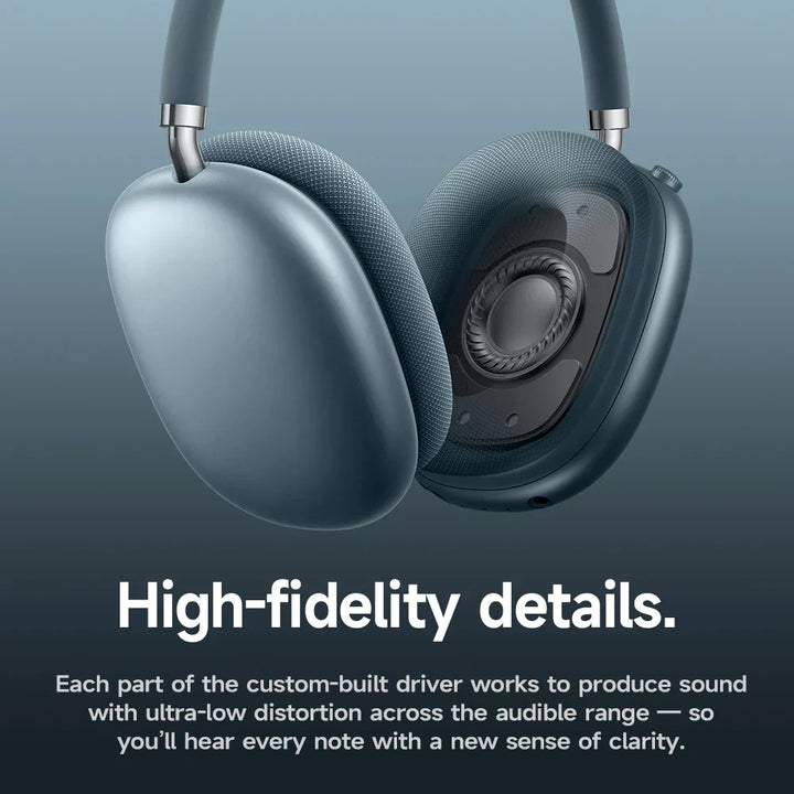 Close-up of W65 Plus active noise-cancelling headphones' earcups, emphasizing soft padding and durable build