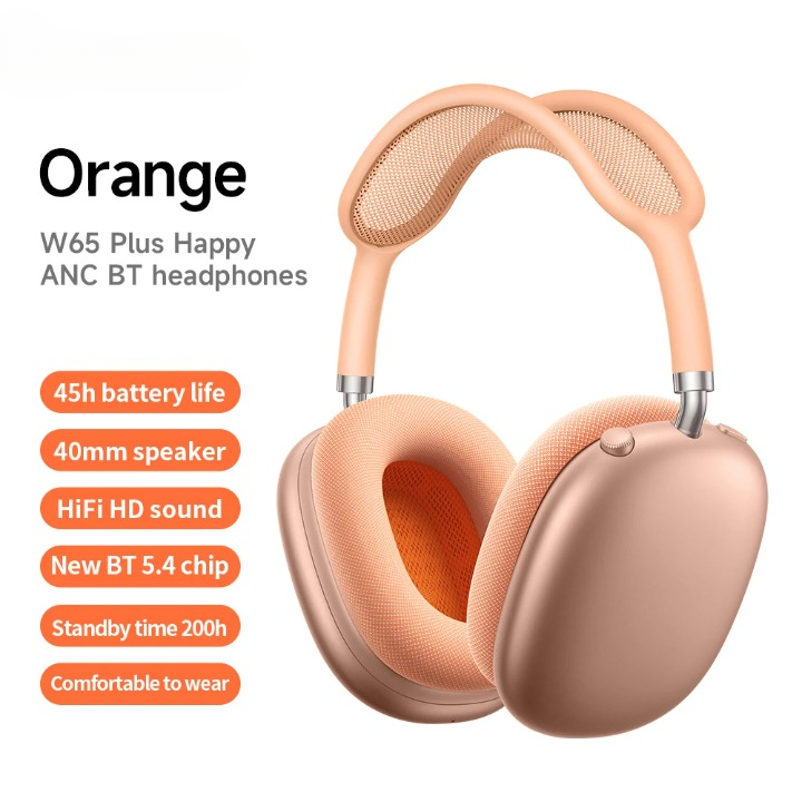 W65 Plus over-ear headphones from the front, showcasing the elegant earcup design and robust construction