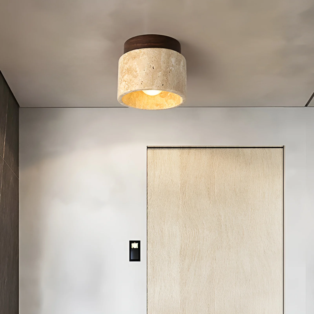 Wabi Sabi Japanese ceiling lamp with tranquil yellow marble design, ideal for minimalist or Zen home decor.