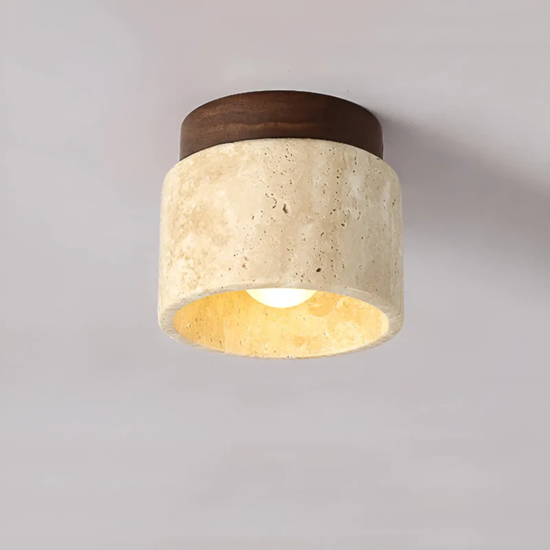 Elegant Wabi Sabi Japanese ceiling light, featuring unique yellow marble design. TranquilStone for serene ambiance.