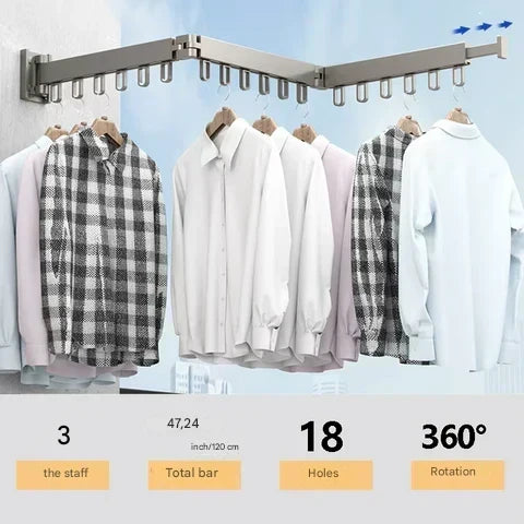 Premium aluminum wall mounted clothes rack, foldable and space-efficient for drying garments.