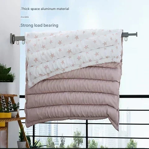 Robust wall mounted clothes drying rack, aluminum construction for durable space-saving laundry.