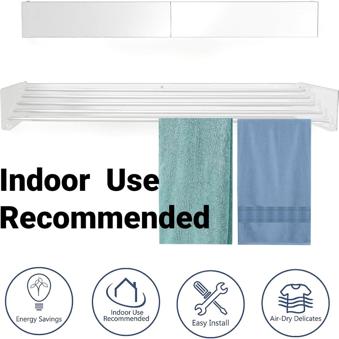 Foldaway wall-mounted clothes drying solution, installed in a bathroom, offers practical space saving.