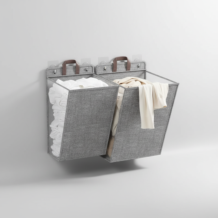 Foldable wall hanging laundry basket, drill-free installation for easy household storage