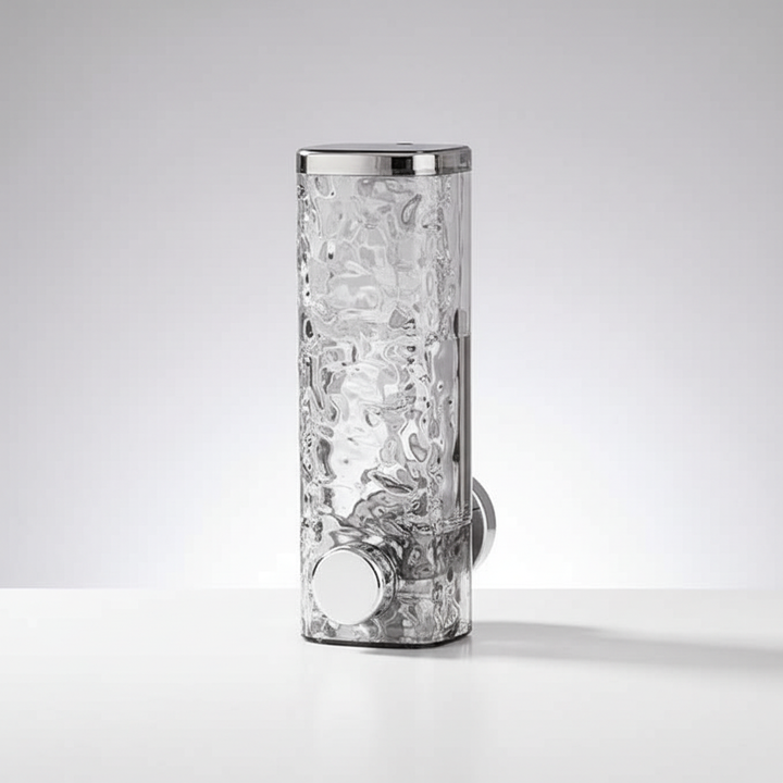 Modern wall-mounted soap dispenser for bathroom or kitchen. Easy, no-drill installation for space-saving storage.