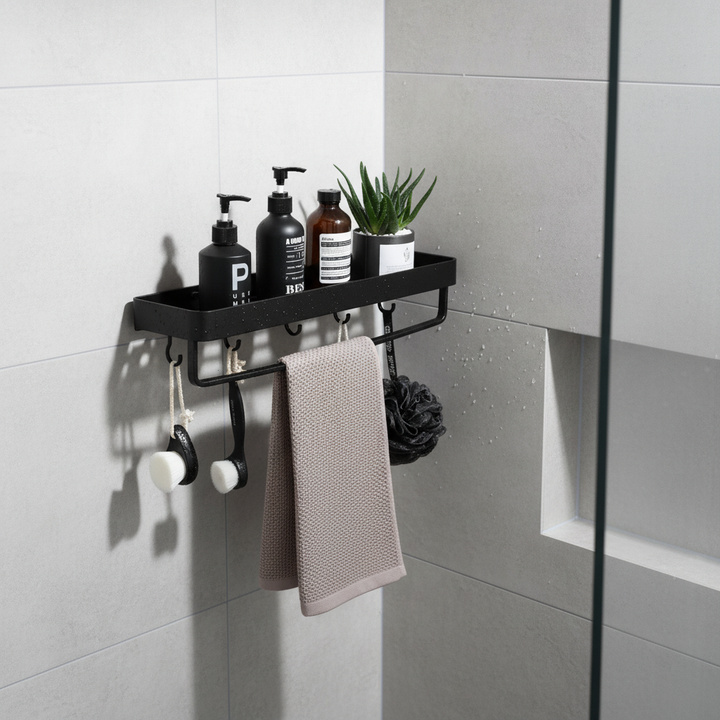 Wall mounted rustproof corner shower caddy organizer, drill-free aluminum shelf for bathroom storage